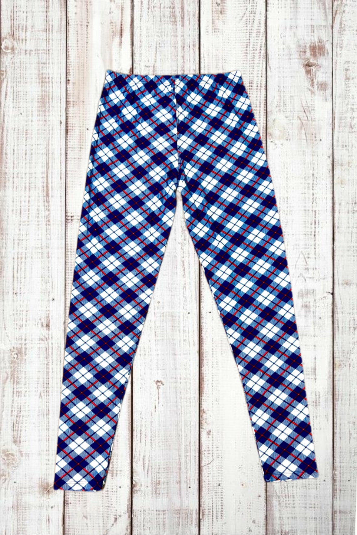 Buttery Soft Leggings - Diamond Plaid Blue/White