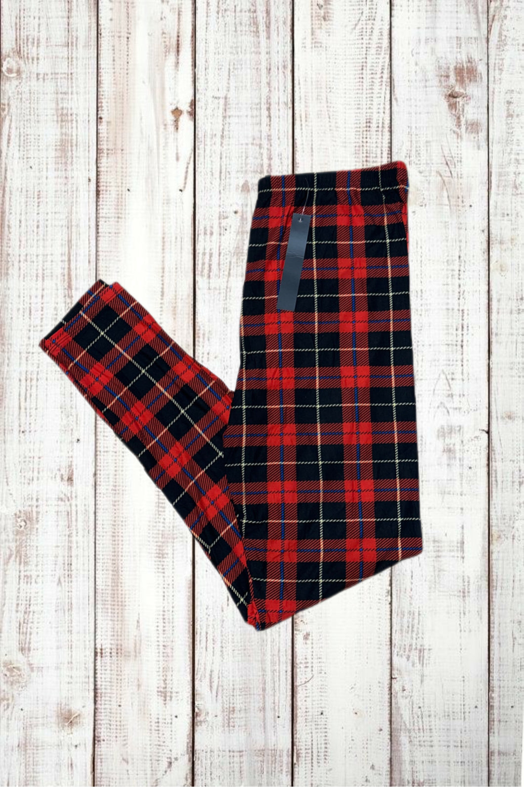 Buttery Soft Leggings - Red/Black/Blue Plaid