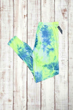 Load image into Gallery viewer, Buttery Soft Leggings - Tie Dye Neon Lime Green/Blue
