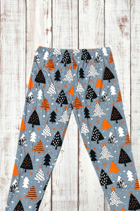 Buttery Soft Leggings - Christmas Trees on Gray