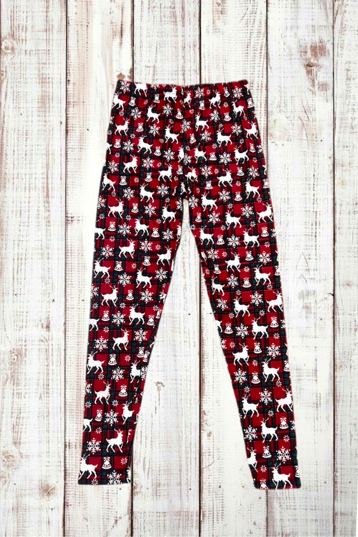 Buttery Soft Leggings - Reindeer Holiday Plaid