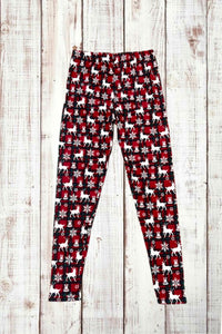 Buttery Soft Leggings - Reindeer Holiday Plaid