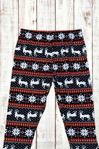 Buttery Soft Leggings - Black & Red Fair Isle