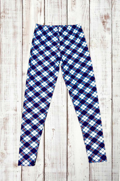 Buttery Soft Leggings - Diamond Plaid Blue/White