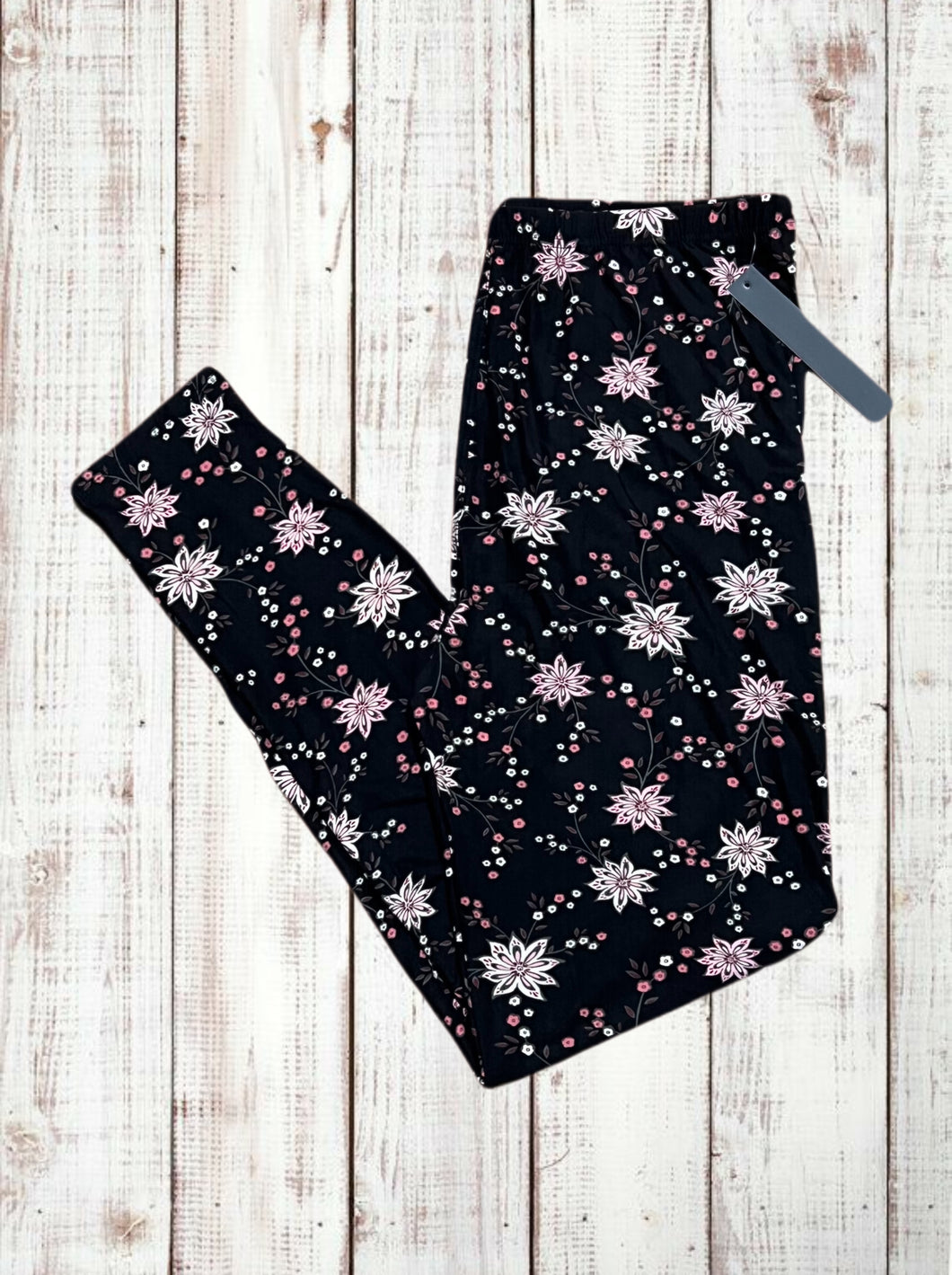 Buttery Soft Leggings - Floral Pink & Black