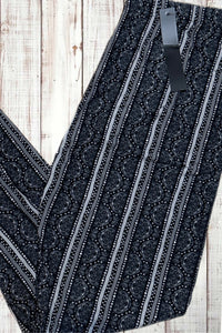 Buttery Soft Leggings - Black & Gray Abstract Stripes