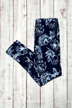 Load image into Gallery viewer, Buttery Soft Leggings - Deepest Navy &amp; White Roses
