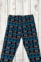 Load image into Gallery viewer, Buttery Soft Leggings - Holiday Black &amp; Blue Fair Isle
