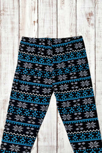 Buttery Soft Leggings - Holiday Black & Blue Fair Isle