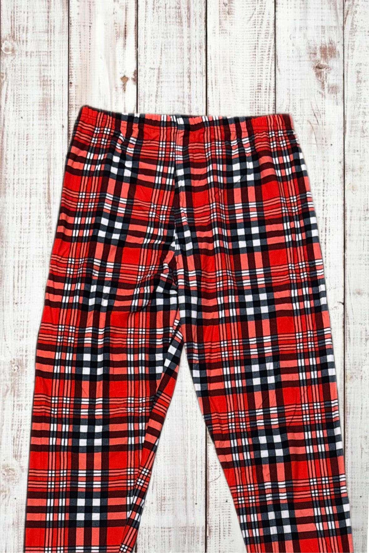 Buttery Soft Leggings - Bright Red Plaid