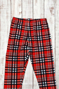 Buttery Soft Leggings - Bright Red Plaid