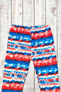 Buttery Soft Leggings - Tie Dye Red/White/Blue