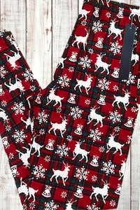 Buttery Soft Leggings - Reindeer Holiday Plaid