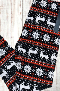 Buttery Soft Leggings - Black & Red Fair Isle