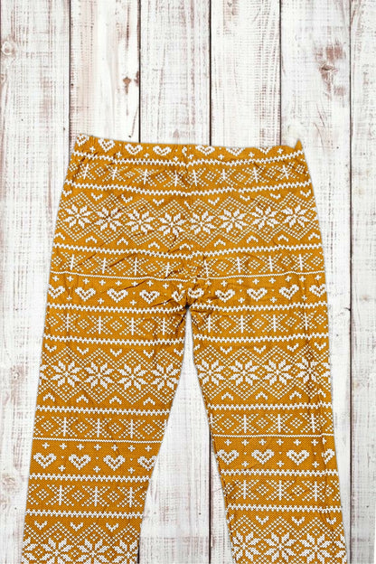 Buttery Soft Leggings - Holiday Mustard Yellow Fair Isle