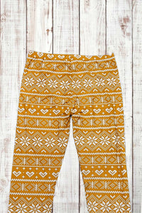 Buttery Soft Leggings - Holiday Mustard Yellow Fair Isle