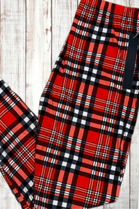 Buttery Soft Leggings - Bright Red Plaid