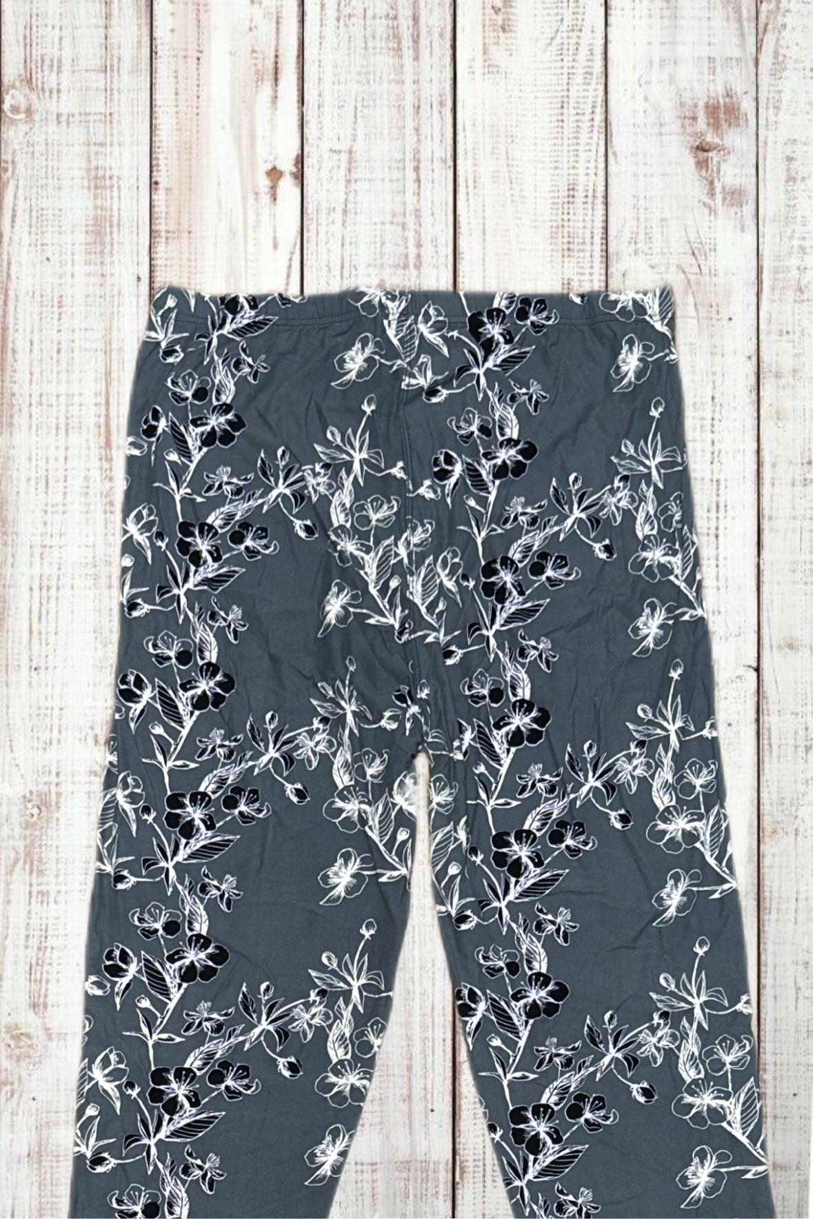 Buttery Soft Leggings - Charcoal Gray & White Vines