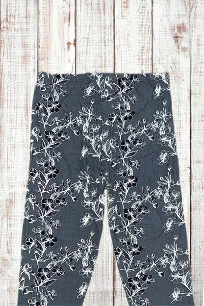 Buttery Soft Leggings - Charcoal Gray & White Vines