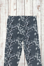 Load image into Gallery viewer, Buttery Soft Leggings - Charcoal Gray &amp; White Vines
