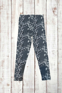 Buttery Soft Leggings - Charcoal Gray & White Vines