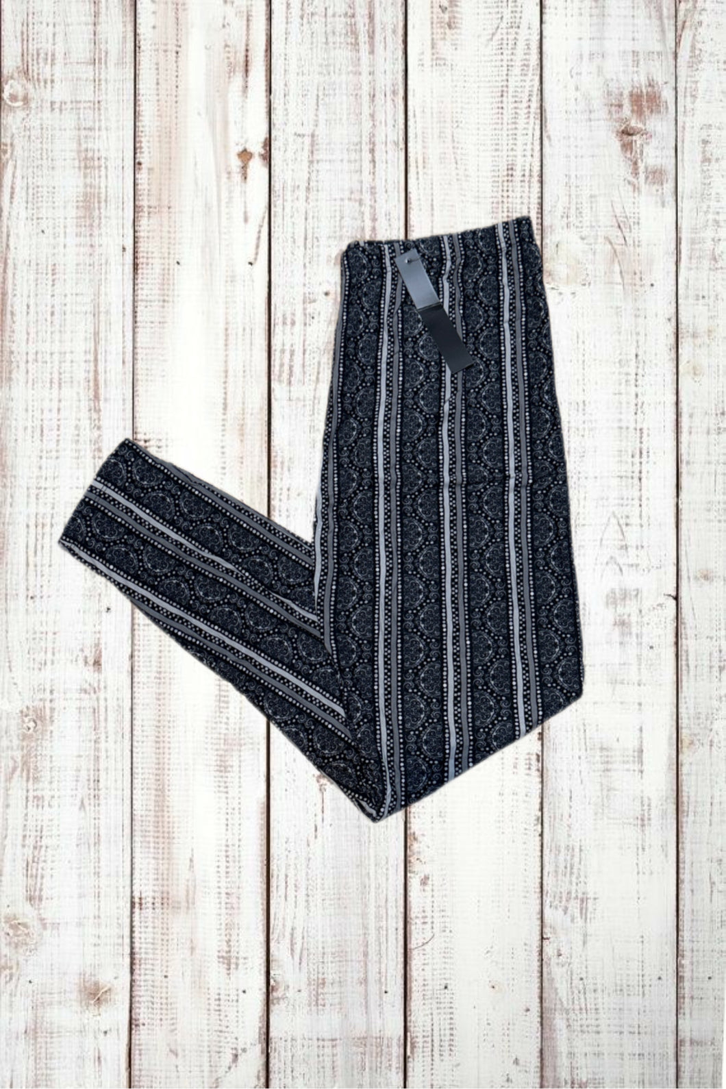 Buttery Soft Leggings - Black & Gray Abstract Stripes