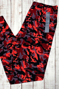 Buttery Soft Leggings - Camo Red