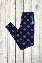 Load image into Gallery viewer, Buttery Soft Leggings - Argyle Print Navy Blue/Wine Red
