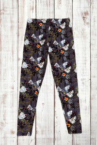 Buttery Soft Leggings - White Butterflies & Flowers