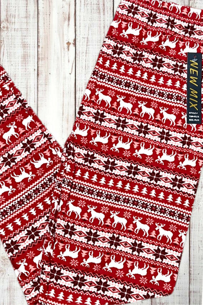 Buttery Soft Leggings - Holiday Red Fair Isle