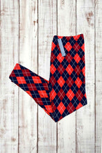 Load image into Gallery viewer, Buttery Soft Leggings - Argyle Print Red/Navy
