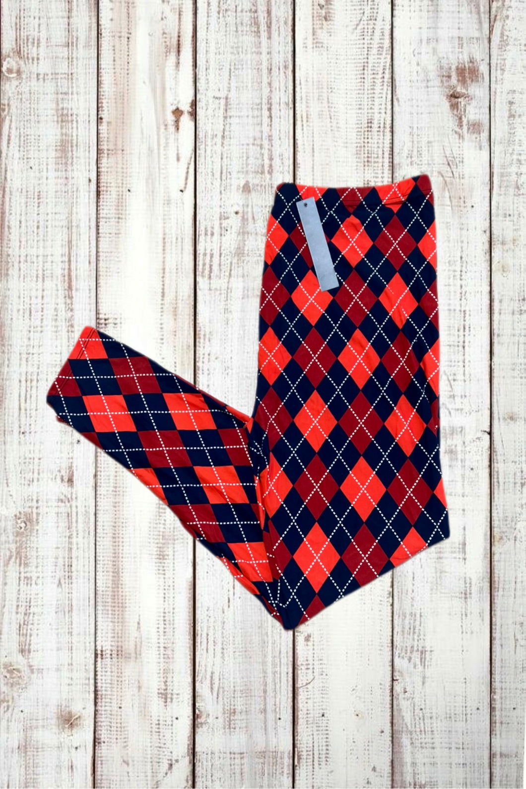 Buttery Soft Leggings - Argyle Print Red/Navy