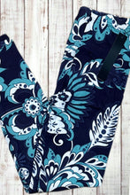 Load image into Gallery viewer, Buttery Soft Leggings - Navy &amp; Teal Abstract Floral
