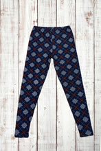 Load image into Gallery viewer, Buttery Soft Leggings - Argyle Print Navy Blue/Wine Red
