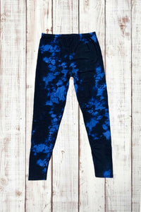 Buttery Soft Leggings - Dark Tie Dye Blue/Black