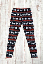 Load image into Gallery viewer, Buttery Soft Leggings - Black &amp; Red Fair Isle
