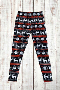 Buttery Soft Leggings - Black & Red Fair Isle