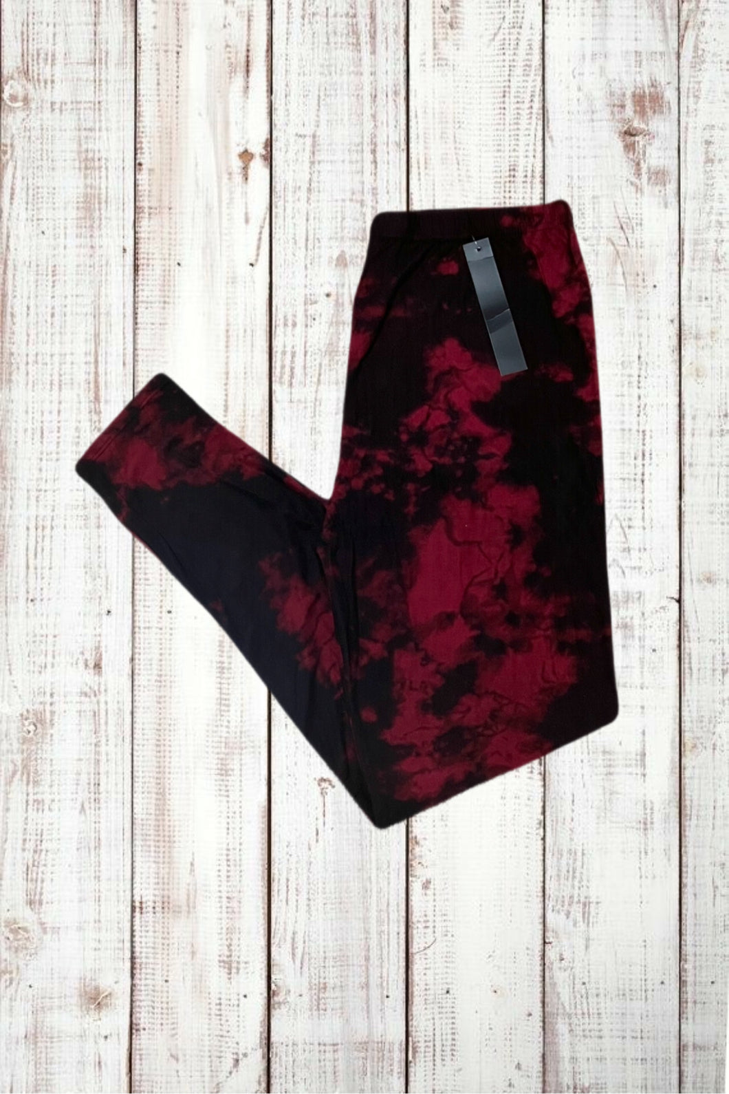 Buttery Soft Leggings - Dark Tie Dye Burgundy Red/Black