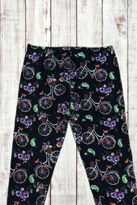 Buttery Soft Leggings - Bicyles & Flowers