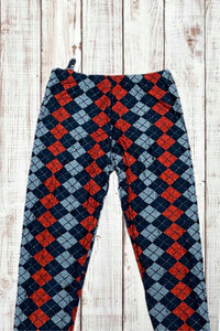 Buttery Soft Leggings - Argyle Print Red/Gray/Navy