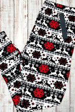 Load image into Gallery viewer, Buttery Soft Leggings - Holiday Reindeer &amp; Snowflakes Red Black White
