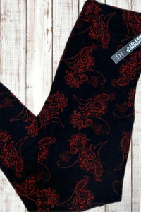 Buttery Soft Leggings - Black & Red Swirls