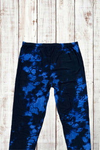 Buttery Soft Leggings - Dark Tie Dye Blue/Black