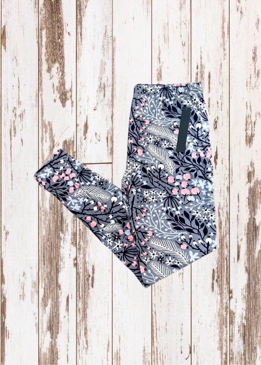 Buttery Soft Leggings - Pink & Gray Floral