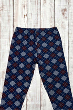 Load image into Gallery viewer, Buttery Soft Leggings - Argyle Print Navy Blue/Wine Red
