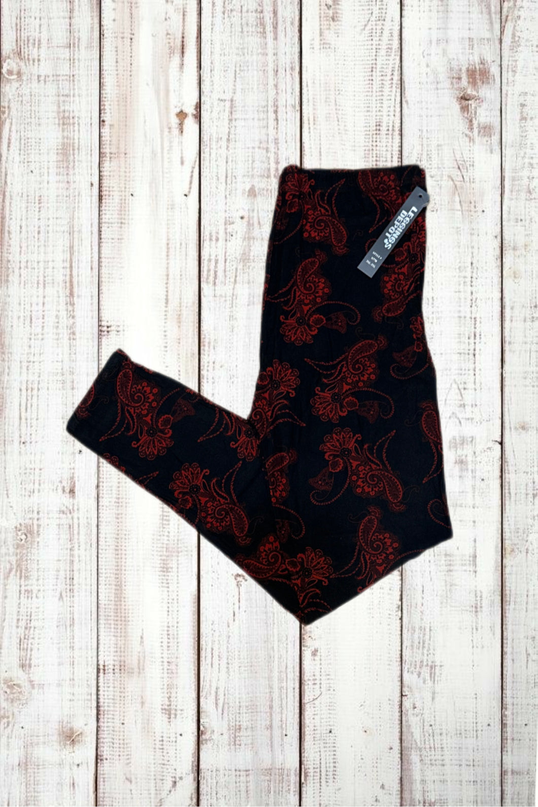 Buttery Soft Leggings - Black & Red Swirls