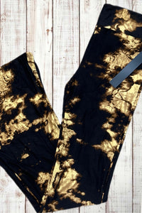 Buttery Soft Flared Leggings - Dark Tie Dye Gold/Black