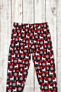 Buttery Soft Leggings - Reindeer Holiday Plaid