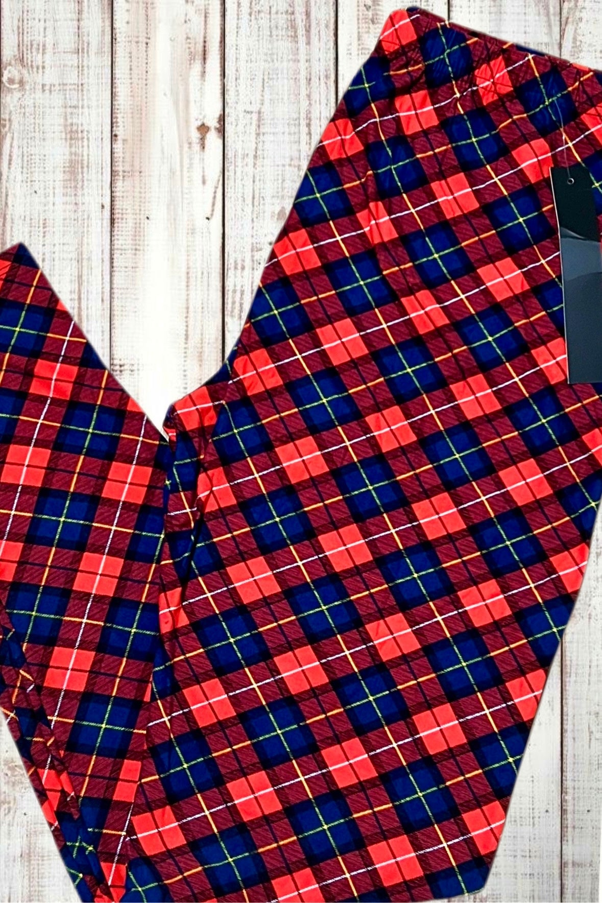 Buttery Soft Leggings - Diamond Plaid Red/Navy