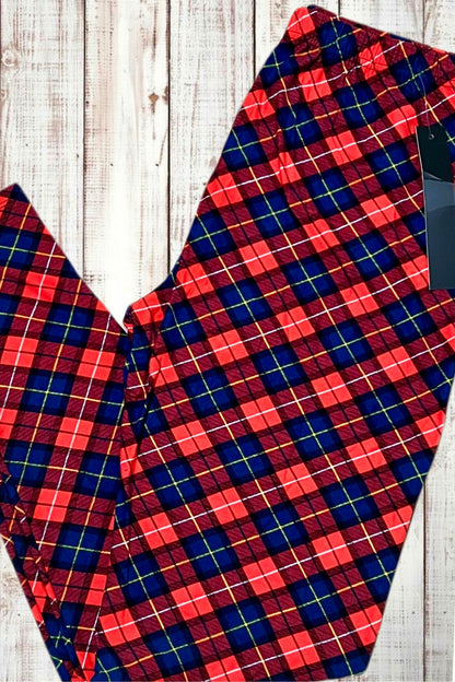 Buttery Soft Leggings - Diamond Plaid Red/Navy